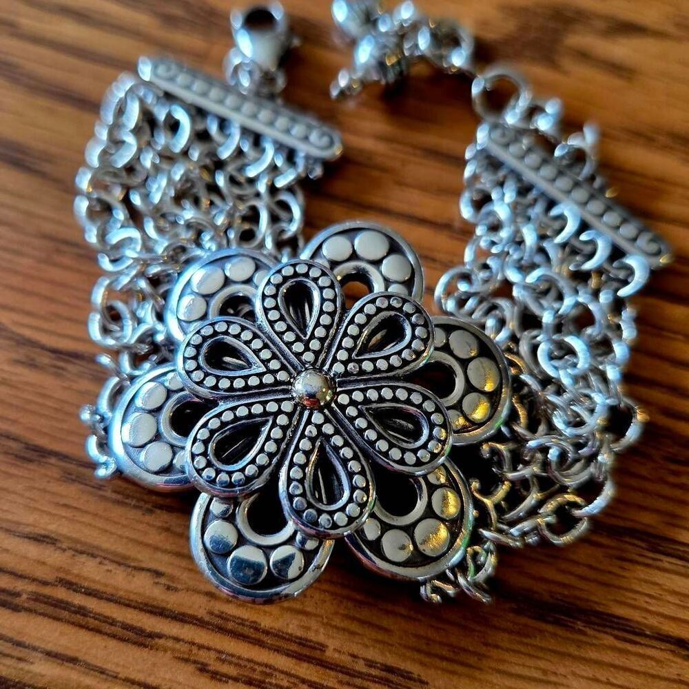 BRIGHTON "Rosalie Shine" Floral and Multi-Strand Silver Bracelet - Picture 2 of 7